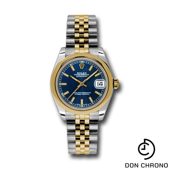 Rolex Steel and Yellow Gold Datejust 31 Watch - Domed Bezel - Blue Index Dial - Jubilee Bracelet - 178243 blij