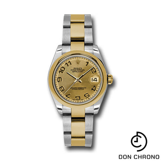 Rolex Steel and Yellow Gold Datejust 31 Watch - Domed Bezel - Champagne Concentric Circle Arabic Dial - Oyster Bracelet - 178243 chcao