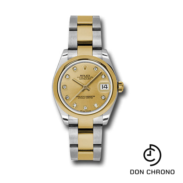 Rolex Steel and Yellow Gold Datejust 31 Watch - Domed Bezel - Champagne Diamond Dial - Oyster Bracelet - 178243 chdo