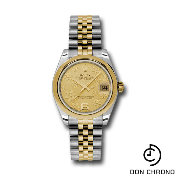 Rolex Steel and Yellow Gold Datejust 31 Watch - Domed Bezel - Champagne Floral Motif Dial - Jubilee Bracelet - 178243 chfj