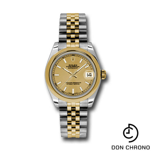 Rolex Steel and Yellow Gold Datejust 31 Watch - Domed Bezel - Champagne Index Dial - Jubilee Bracelet - 178243 chij