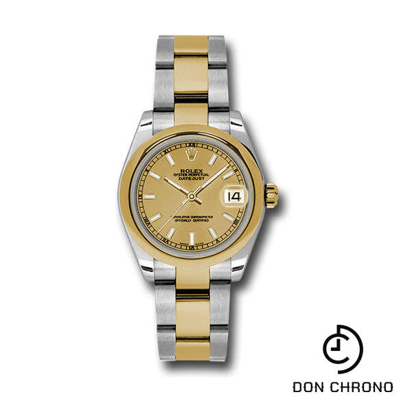 Rolex Steel and Yellow Gold Datejust 31 Watch - Domed Bezel - Champagne Index Dial - Oyster Bracelet - 178243 chio