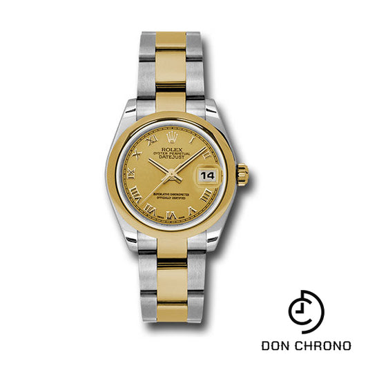 Rolex Steel and Yellow Gold Datejust 31 Watch - Domed Bezel - Champagne Roman Dial - Oyster Bracelet - 178243 chro