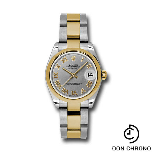 Rolex Steel and Yellow Gold Datejust 31 Watch - Domed Bezel - Slate Grey Roman Dial - Oyster Bracelet - 178243 gro