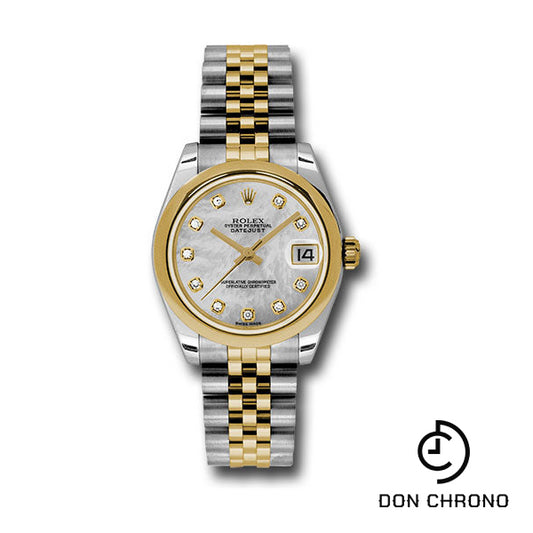 Rolex Steel and Yellow Gold Datejust 31 Watch - Domed Bezel - Mother-Of-Pearl Diamond Dial - Jubilee Bracelet - 178243 mdj