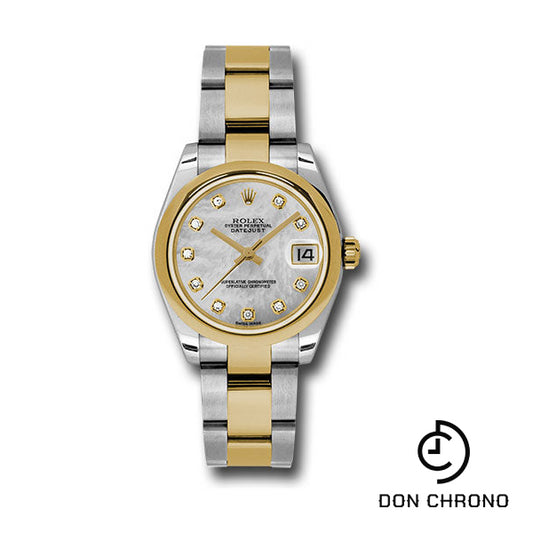 Rolex Steel and Yellow Gold Datejust 31 Watch - Domed Bezel - Mother-Of-Pearl Diamond Dial - Oyster Bracelet - 178243 mdo