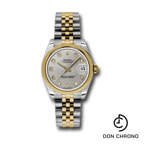 Rolex Steel and Yellow Gold Datejust 31 Watch - Domed Bezel - Silver Diamond Dial - Jubilee Bracelet - 178243 sdj