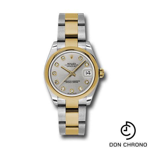 Rolex Steel and Yellow Gold Datejust 31 Watch - Domed Bezel - Silver Diamond Dial - Oyster Bracelet - 178243 sdo