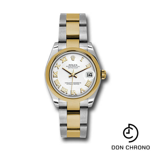 Rolex Steel and Yellow Gold Datejust 31 Watch - Domed Bezel - White Roman Dial - Oyster Bracelet - 178243 wro