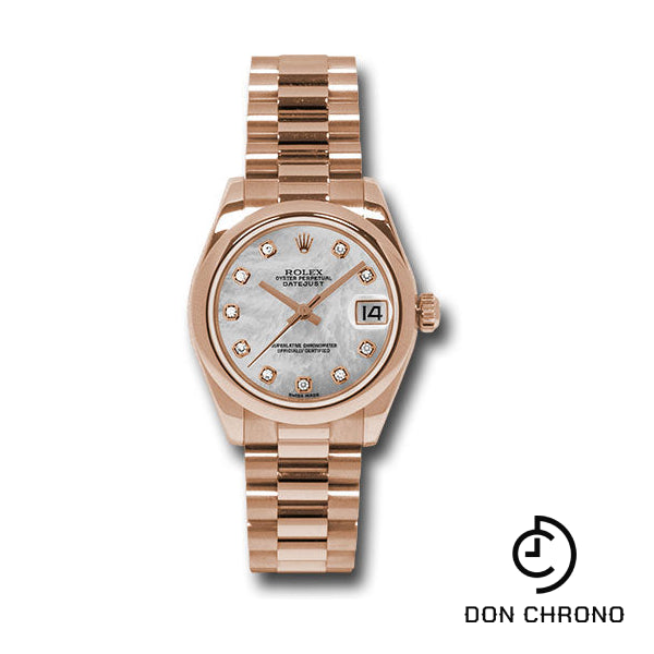 Rolex Pink Gold Datejust 31 Watch - Domed Bezel - Mother-Of-Pearl Diamond Dial - President Bracelet - 178245 mdp