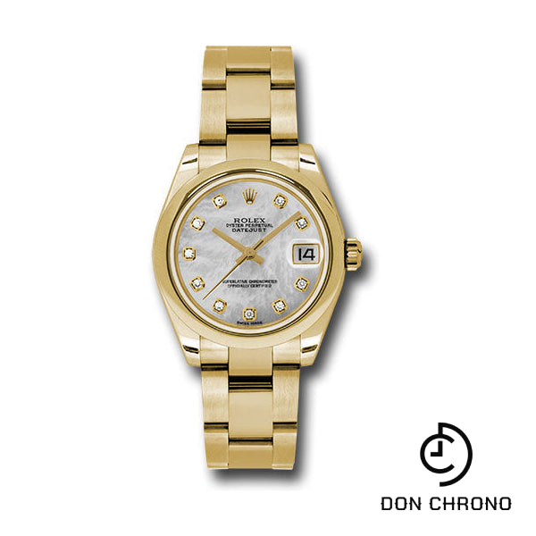 Rolex Yellow Gold Datejust 31 Watch - Domed Bezel - White Mother-Of-Pearl Diamond Dial - Oyster Bracelet - 178248 mdo