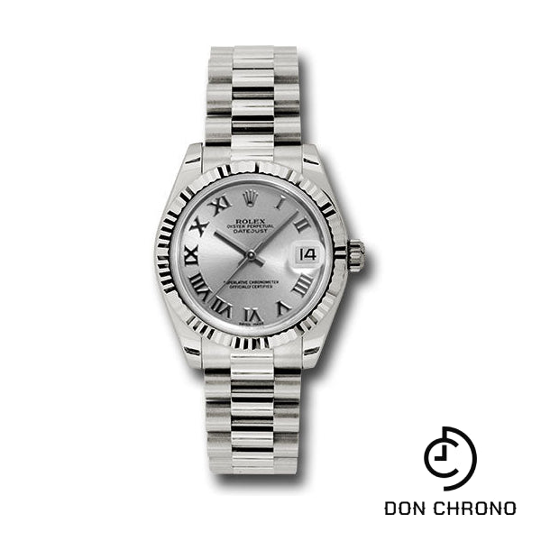 Rolex White Gold Datejust 31 Watch - Fluted Bezel - Rhodium Roman Dial - President Bracelet - 178279 rrp