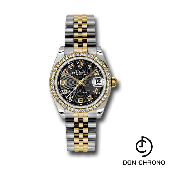 Rolex Steel and Yellow Gold Datejust 31 Watch - 46 Diamond Bezel - Black Concentric Circle Arabic Dial - Jubilee Bracelet - 178383 bkcaj