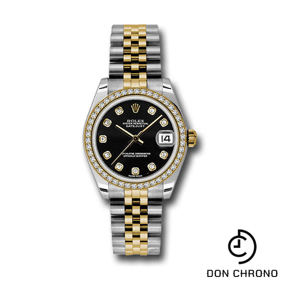 Rolex Steel and Yellow Gold Datejust 31 Watch - 46 Diamond Bezel - Black Diamond Dial - Jubilee Bracelet - 178383 bkdj