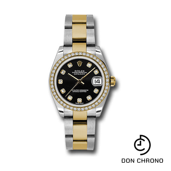 Rolex Steel and Yellow Gold Datejust 31 Watch - 46 Diamond Bezel - Black Diamond Dial - Oyster Bracelet - 178383 bkdo