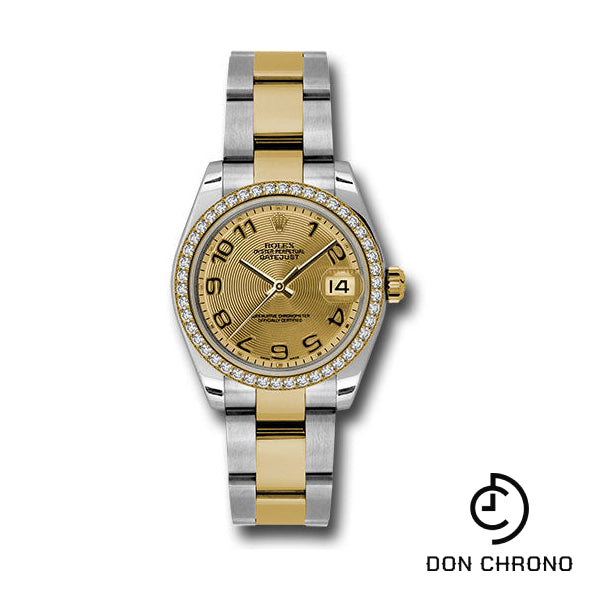 Rolex Steel and Yellow Gold Datejust 31 Watch - 46 Diamond Bezel - Champagne Concentric Circle Arabic Dial - Oyster Bracelet - 178383 chcao