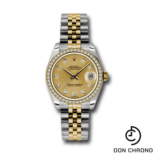 Rolex Steel and Yellow Gold Datejust 31 Watch - 46 Diamond Bezel - Champagne Diamond Dial - Jubilee Bracelet - 178383 chdj