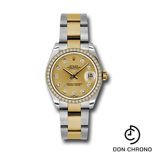 Rolex Steel and Yellow Gold Datejust 31 Watch - 46 Diamond Bezel - Champagne Diamond Dial - Oyster Bracelet - 178383 chdo