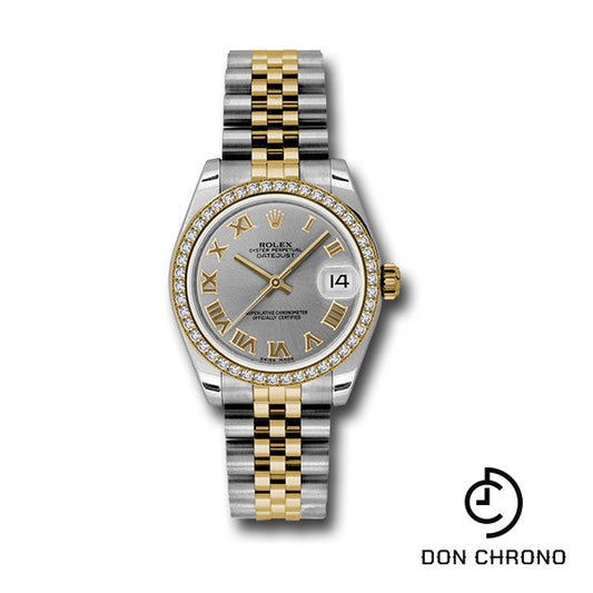 Rolex Steel and Yellow Gold Datejust 31 Watch - 46 Diamond Bezel - Grey Roman Dial - Jubilee Bracelet - 178383 grj