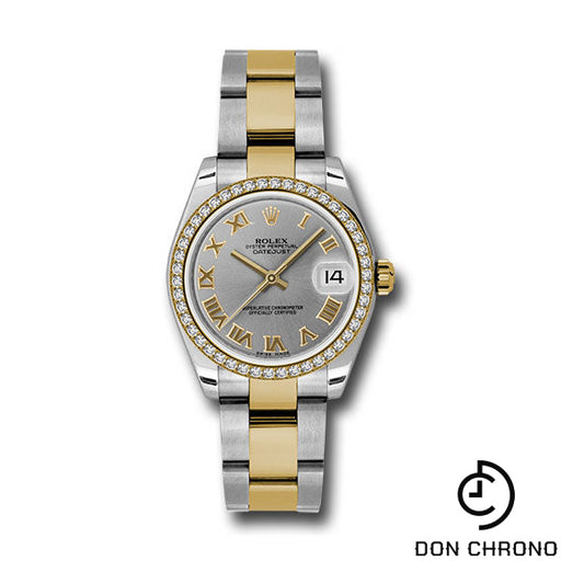 Rolex Steel and Yellow Gold Datejust 31 Watch - 46 Diamond Bezel - Grey Roman Dial - Oyster Bracelet - 178383 gro