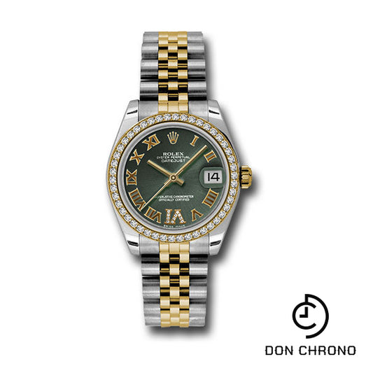 Rolex Steel and Yellow Gold Datejust 31 Watch - 46 Diamond Bezel - Olive Green Diamond Roman Vi Roman Dial - Jubilee Bracelet - 178383 ogdrj