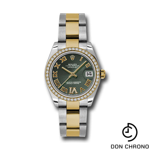 Rolex Steel and Yellow Gold Datejust 31 Watch - 46 Diamond Bezel - Olive Green Diamond Roman Vi Roman Dial - Oyster Bracelet - 178383 ogdro