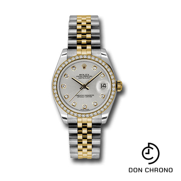 Rolex Steel and Yellow Gold Datejust 31 Watch - 46 Diamond Bezel - Silver Diamond Dial - Jubilee Bracelet - 178383 sdj