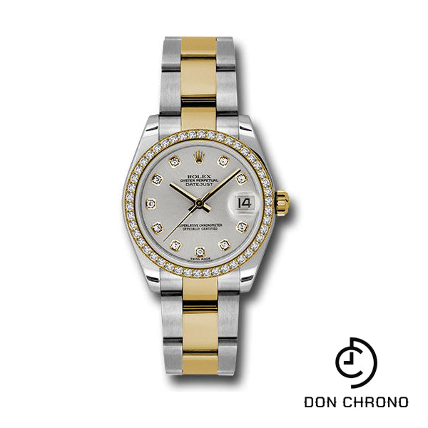 Rolex Steel and Yellow Gold Datejust 31 Watch - 46 Diamond Bezel - Silver Diamond Dial - Oyster Bracelet - 178383 sdo