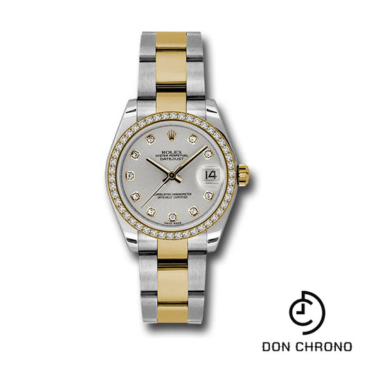 Rolex Steel and Yellow Gold Datejust 31 Watch - 46 Diamond Bezel - Silver Diamond Dial - Oyster Bracelet - 178383 sdo