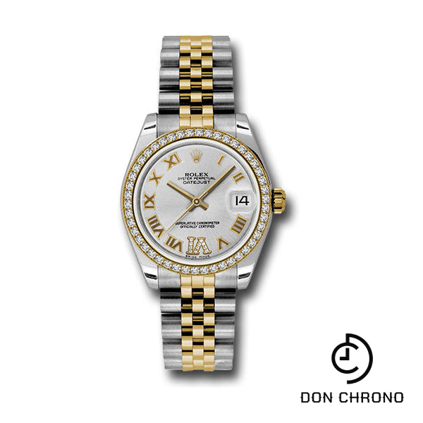 Rolex Steel and Yellow Gold Datejust 31 Watch - 46 Diamond Bezel - Silver Diamond Roman Vi Roman Dial - Jubilee Bracelet - 178383 sdrj