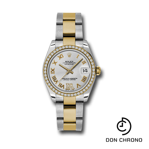 Rolex Steel and Yellow Gold Datejust 31 Watch - 46 Diamond Bezel - Silver Diamond Roman Vi Roman Dial - Oyster Bracelet - 178383 sdro