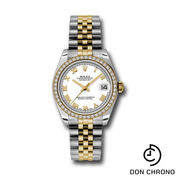 Rolex Steel and Yellow Gold Datejust 31 Watch - 46 Diamond Bezel - White Roman Dial - Jubilee Bracelet - 178383 wrj