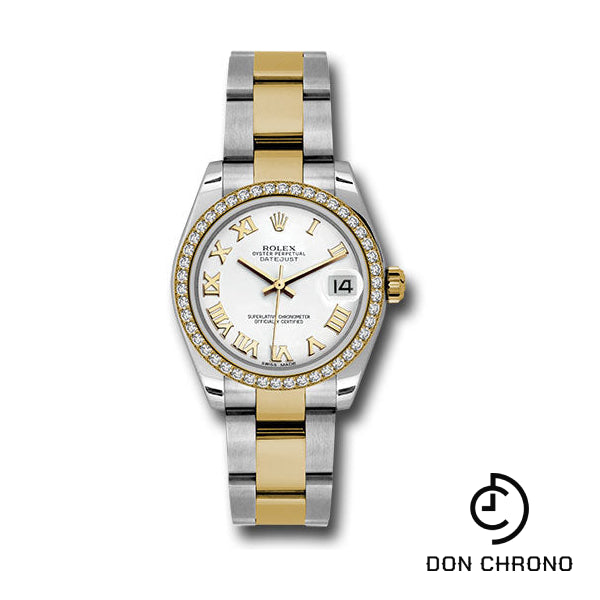 Rolex Steel and Yellow Gold Datejust 31 Watch - 46 Diamond Bezel - White Roman Dial - Oyster Bracelet - 178383 wro