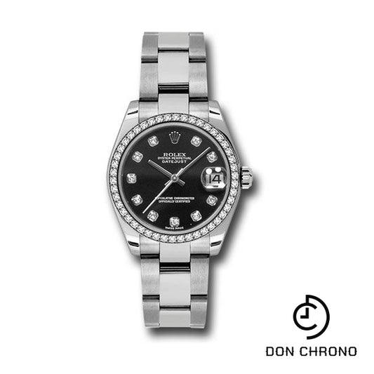 Rolex Steel and White Gold Datejust 31 Watch - 46 Diamond Bezel - Black Diamond Dial - Oyster Bracelet - 178384 bkdo