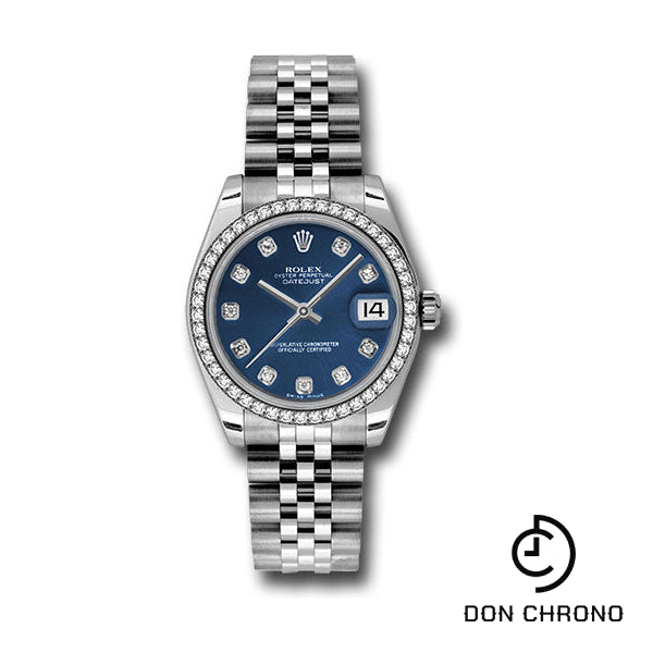 Rolex Steel and White Gold Datejust 31 Watch - 46 Diamond Bezel - Blue Diamond Dial - Jubilee Bracelet - 178384 bldj