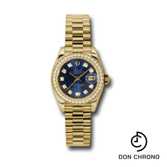 Rolex Yellow Gold Lady-Datejust 26 Watch - 42 Diamond Bezel - Blue Diamond Dial - President Bracelet - 179138 bldp