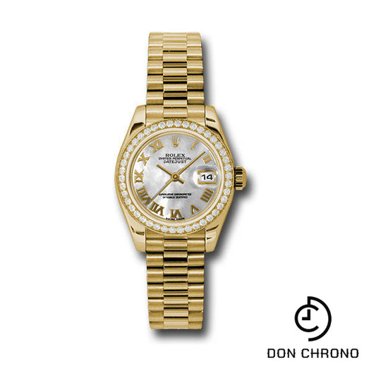 Rolex Yellow Gold Lady-Datejust 26 Watch - 42 Diamond Bezel - Mother-Of-Pearl Roman Dial - President Bracelet - 179138 mrp