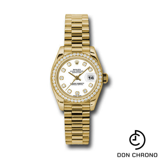 Rolex Yellow Gold Lady-Datejust 26 Watch - 42 Diamond Bezel - White Diamond Dial - President Bracelet - 179138 wdp