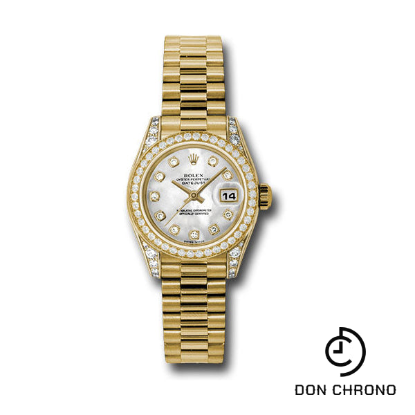 Rolex Yellow Gold Lady-Datejust 26 Watch - 42 Diamond Bezel - Mother-Of-Pearl Diamond Dial - President Bracelet - 179158 mdp