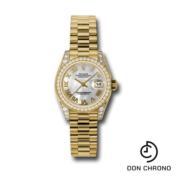 Rolex Yellow Gold Lady-Datejust 26 Watch - 42 Diamond Bezel - Mother-Of-Pearl Roman Dial - President Bracelet - 179158 mrp