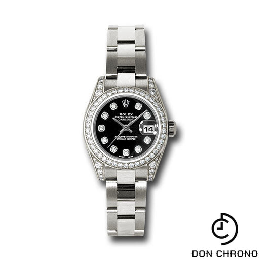 Rolex White Gold Lady-Datejust 26 Watch - 42 Diamond Bezel - Black Diamond Dial - Oyster Bracelet - 179159 bkdo