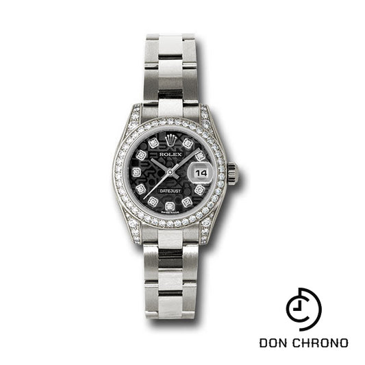 Rolex White Gold Lady-Datejust 26 Watch - 42 Diamond Bezel - Black Jubilee Diamond Dial - Oyster Bracelet - 179159 bkjdo