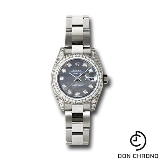 Rolex White Gold Lady-Datejust 26 Watch - 42 Diamond Bezel - Dark Mother-Of-Pearl Diamond Dial - Oyster Bracelet - 179159 dkmdo