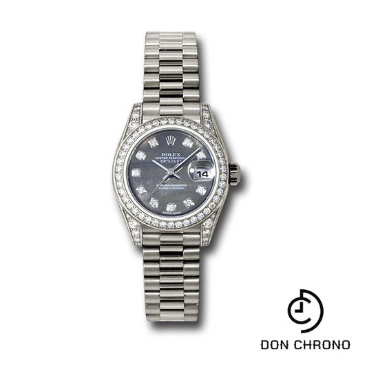 Rolex White Gold Lady-Datejust 26 Watch - 42 Diamond Bezel - Dark Mother-Of-Pearl Diamond Dial - President Bracelet - 179159 dkmdp