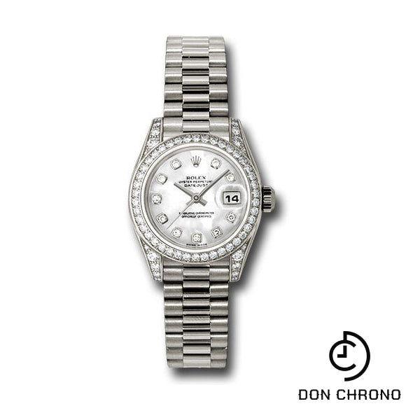 Rolex White Gold Lady-Datejust 26 Watch - 42 Diamond Bezel - Mother-Of-Pearl Diamond Dial - President Bracelet - 179159 mdp