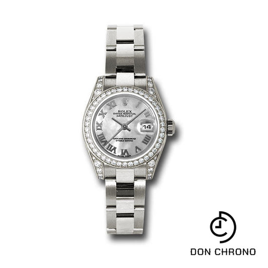 Rolex White Gold Lady-Datejust 26 Watch - 42 Diamond Bezel - Dark Mother-Of-Pearl Roman Dial - Oyster Bracelet - 179159 mro