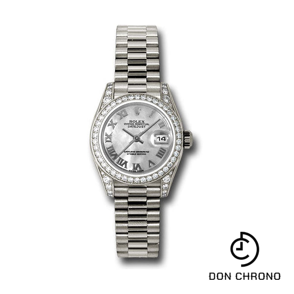 Rolex White Gold Lady-Datejust 26 Watch - 42 Diamond Bezel - Mother-Of-Pearl Roman Dial - President Bracelet - 179159 mrp