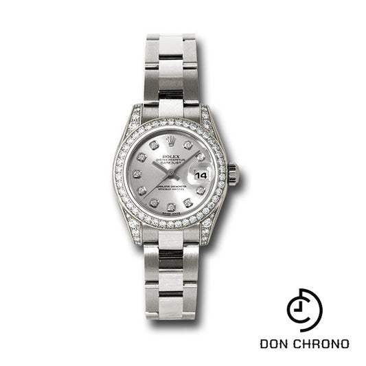 Rolex White Gold Lady-Datejust 26 Watch - 42 Diamond Bezel - Silver Diamond Dial - Oyster Bracelet - 179159 sdo