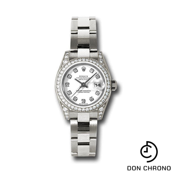 Rolex White Gold Lady-Datejust 26 Watch - 42 Diamond Bezel - White Diamond Dial - Oyster Bracelet - 179159 wdo