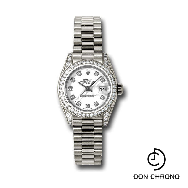 Rolex White Gold Lady-Datejust 26 Watch - 42 Diamond Bezel - White Diamond Dial - President Bracelet - 179159 wdp